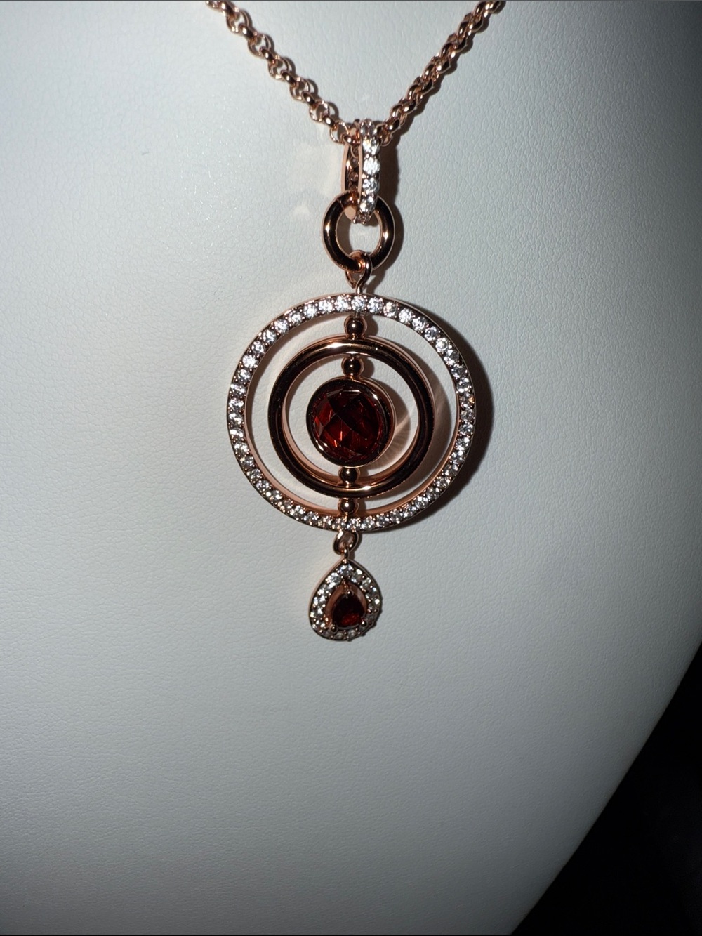 BP Rose Gold Plated Garnet Pendant with CZ Halo “reveal of a lifetime”